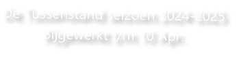 De Tussenstand seizoen 2024-2025
Bijgewerkt t/m 10 Apr.
